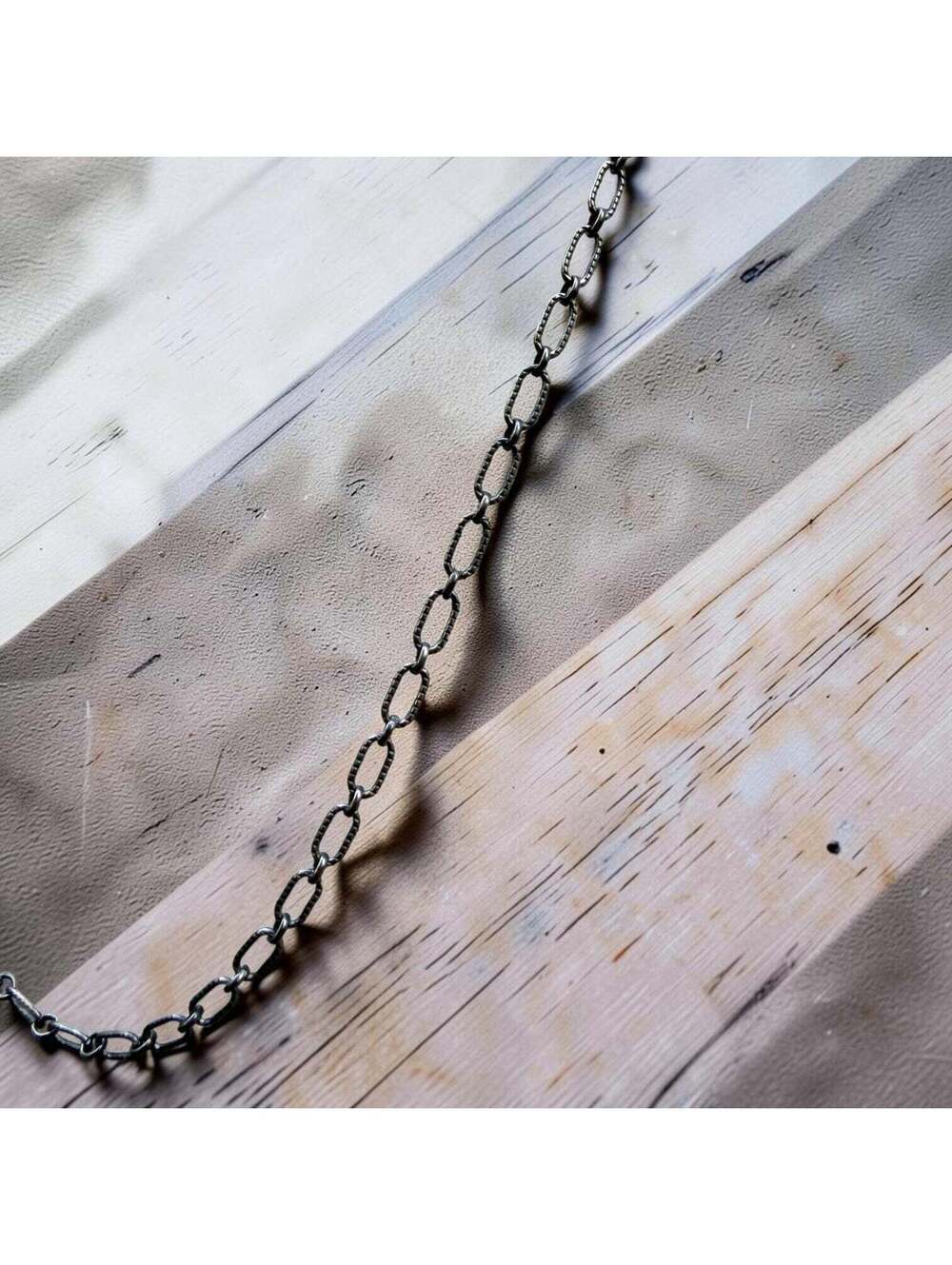 Handmade Textured Paperclip Chain Bracelet – 7" Oxidized Sterling Silver